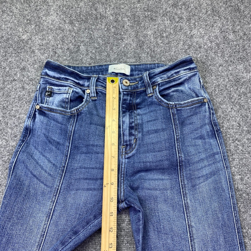 KanCan Womens High Rise Flare Jeans Blue Front Seam‎ Raw Hem KC2566D Size 7/27 - Picture 2 of 9